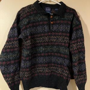 Vintage Allen Lolly Cardigan Sweater Woman’s Large Shetland 100% Wool Geometric